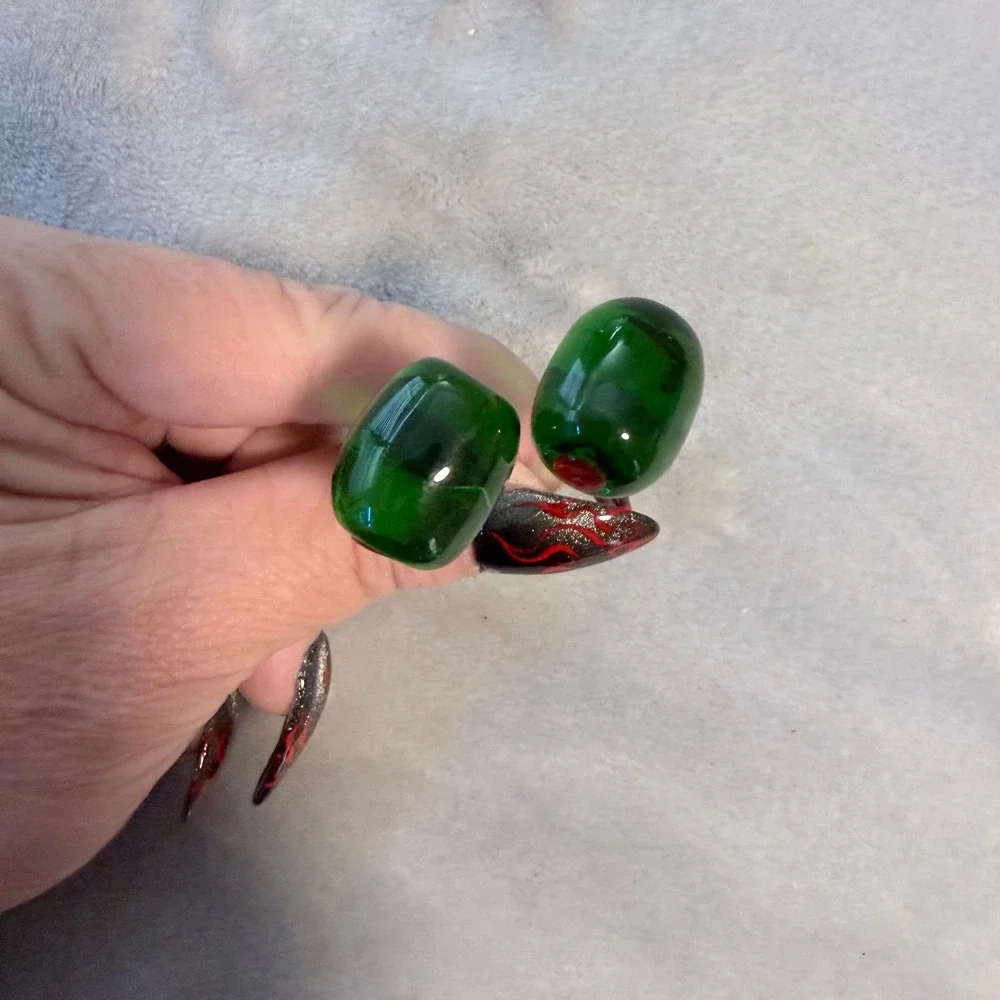 Vintage Hand Blown Art Glass Olive Cocktail Picks Swizzle Sticks Set of 2